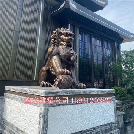 大型铜狮子定制厂家 银行企业门口故宫铜狮子定制 铸铜汇丰狮子动物雕塑