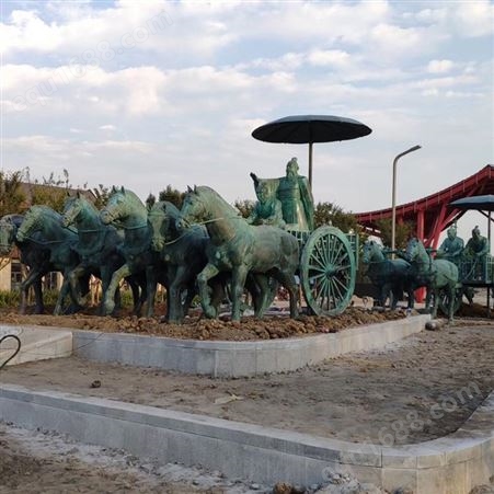 铸铜群马拉车铜雕塑 户外广场铜雕动物摆件定做