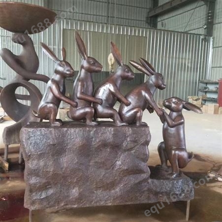 户外铸铜兔子 趣味动物雕塑摆件 童话故事系列铜工艺品