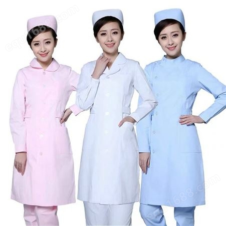 厂家直售美容院白大褂修身工作服长短袖 上下圆领白色粉蓝色护士服