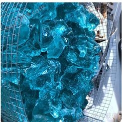 水晶玻璃砂厂家浅钴蓝玻璃块10-30cm水池喷泉造景彩色琉璃石 报价