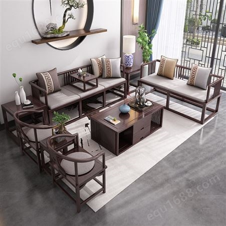 胡桃木现代沙发组合 新中式沙发 简约布艺家民沙发厂家定制