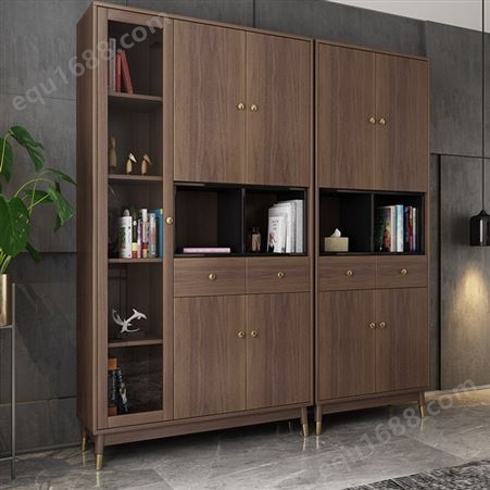中山新中式实木书柜厂家 实木收纳储物柜定制 办公室书架子