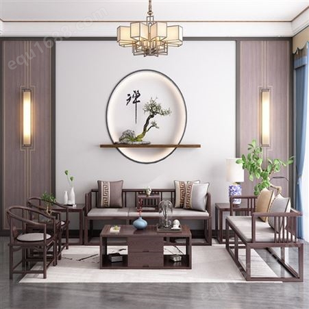 胡桃木现代沙发组合 新中式沙发 简约布艺家民沙发厂家定制