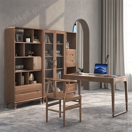 中山新中式实木书柜厂家 实木收纳储物柜定制 办公室书架子
