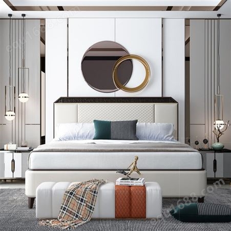 新中式实木床 轻奢床1.8米现代简约样板间经典 双人床主卧婚床家具直销