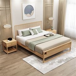 实木床双人床 北欧床经济型现代简约单人床 加厚出租房简易床 裸床胡桃色