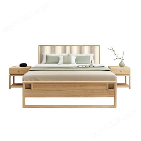 实木床双人床 北欧床经济型现代简约单人床 加厚出租房简易床 裸床胡桃色