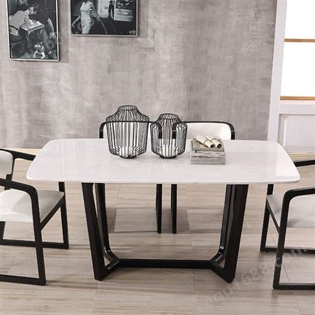 广西北欧实木餐桌大理石长方形餐桌椅组合 小户型简约创意餐桌椅