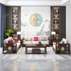 新中式实木沙发茶几组合设计 大小户型客厅可拆洗布艺沙发现代简约家具HS-102