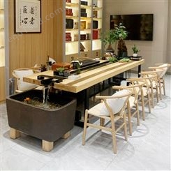 新中式流水茶桌 大气茶叶店会客实木泡茶桌 家用接待茶桌椅组合